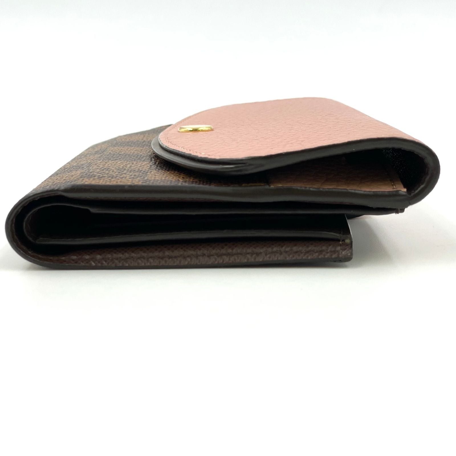 Louis Vuitton Portefeuille Normandy Damier Bifold Leather Pink Brown Wallet Gold — view 5