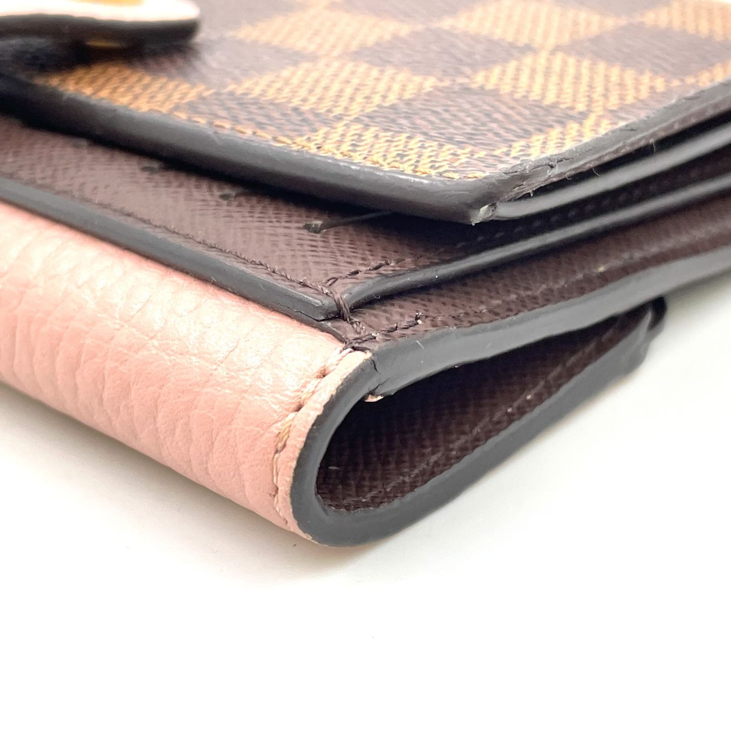 Louis Vuitton Portefeuille Normandy Damier Bifold Leather Pink Brown Wallet Gold — view 8