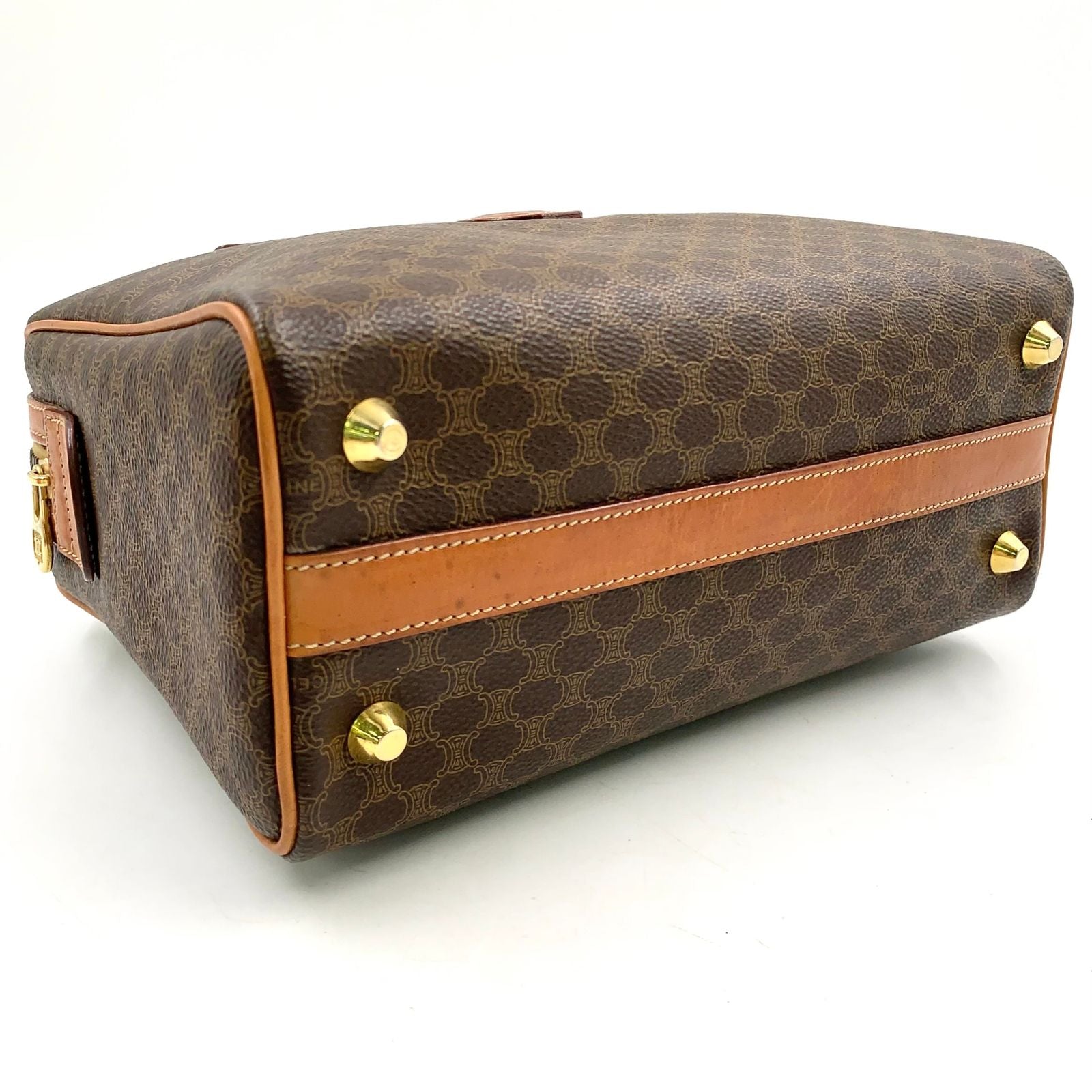 Celine Macadam Pattern Mini Boston Leather Brown Light Handbag Gold — view 9