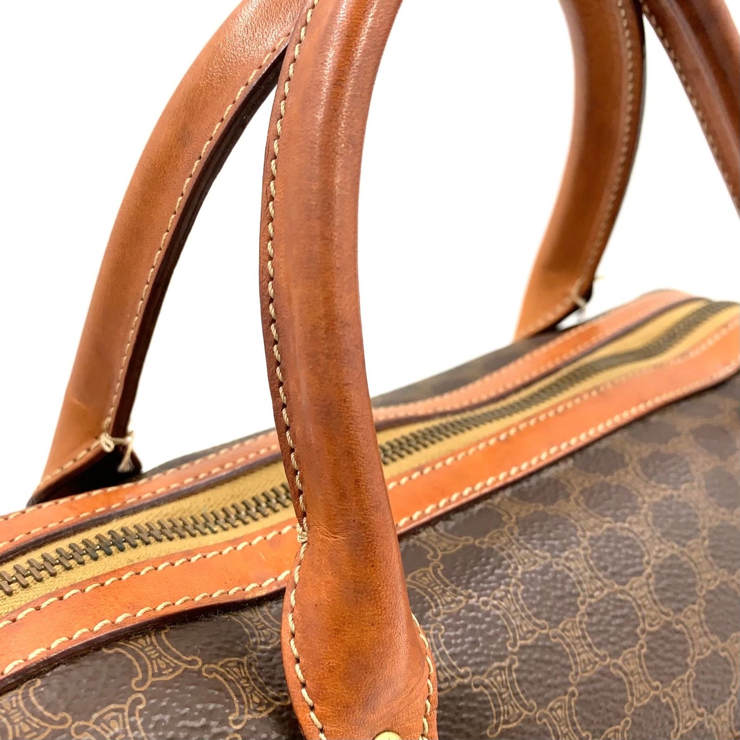 Celine Macadam Pattern Mini Boston Leather Brown Light Handbag Gold — view 6
