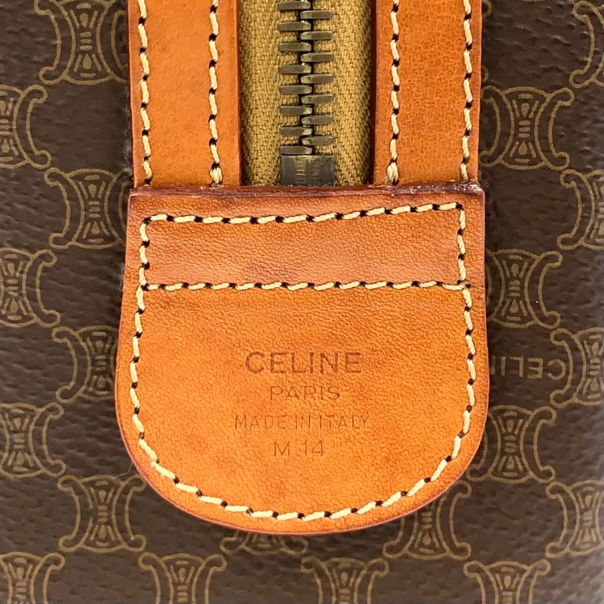 Celine Macadam Pattern Mini Boston Leather Brown Light Handbag Gold — view 4