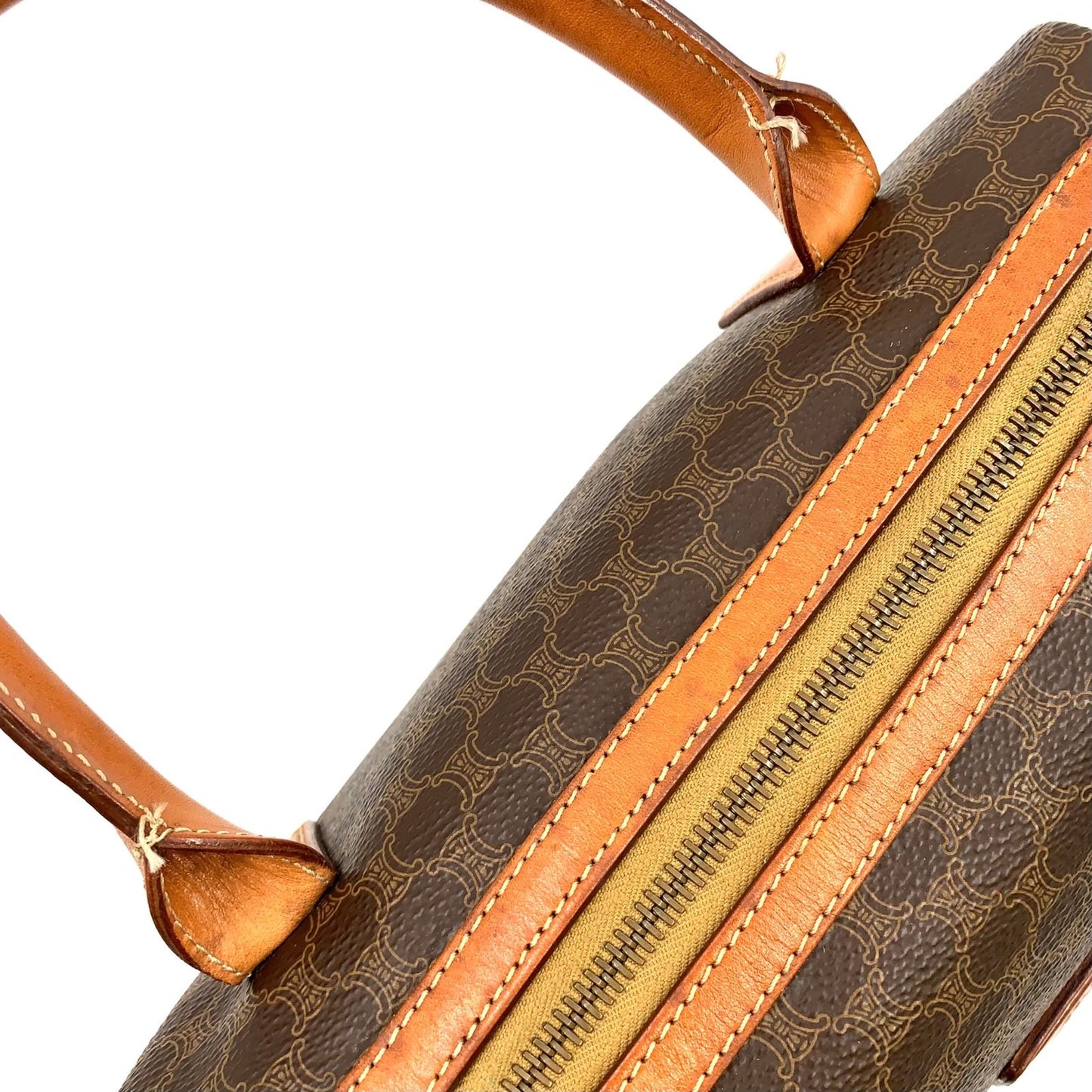 Celine Macadam Pattern Mini Boston Leather Brown Light Handbag Gold — view 8