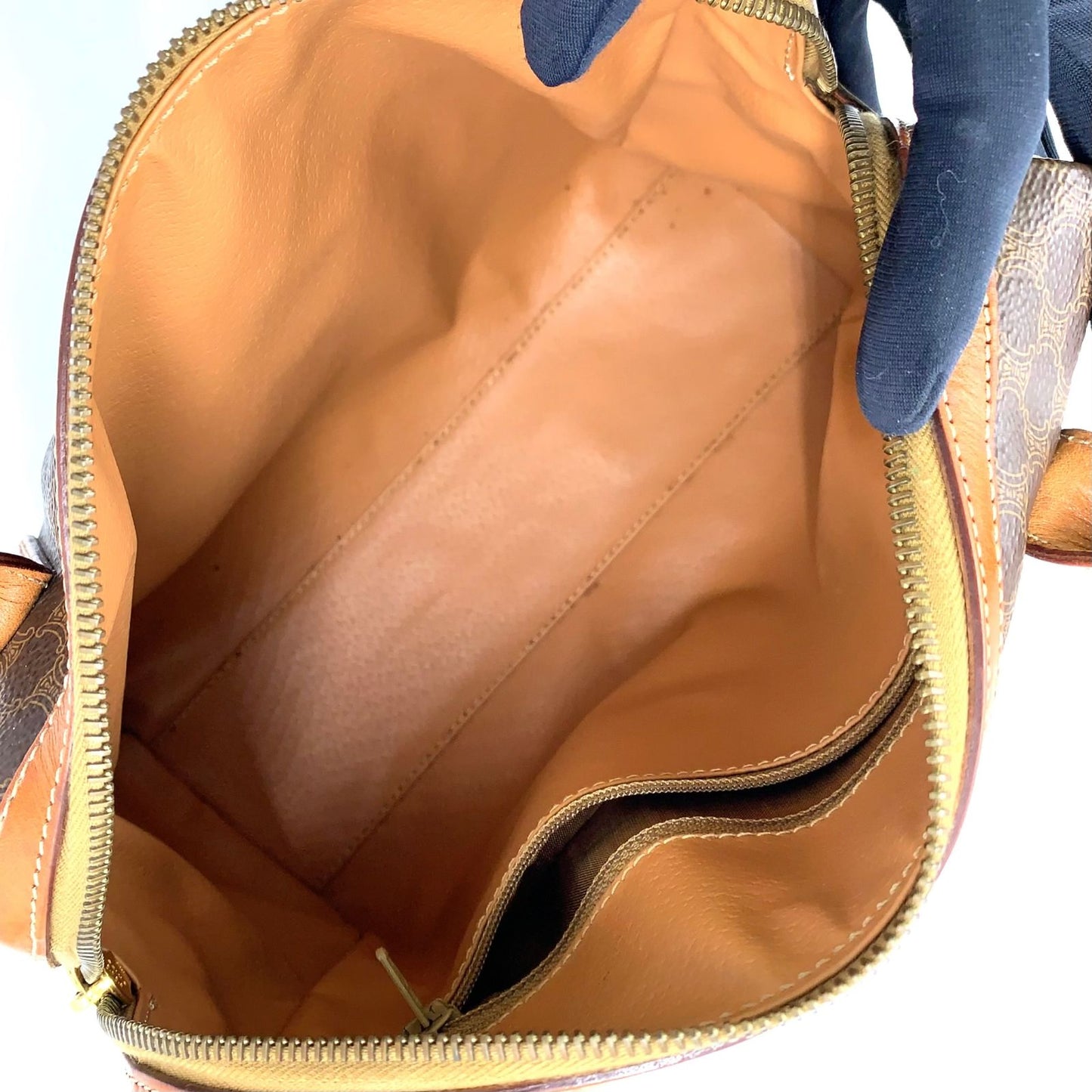 Celine Macadam Pattern Mini Boston Leather Brown Light Handbag Gold — view 3
