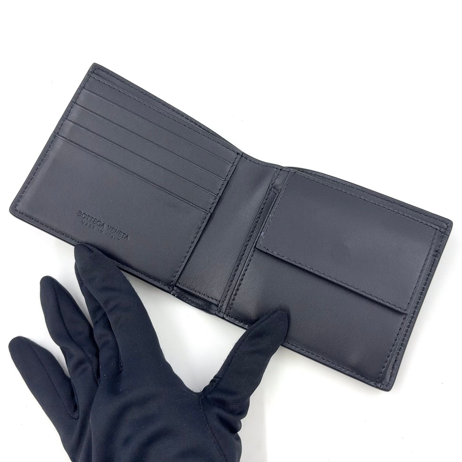 Bottega Veneta Intrecciato Bifold Leather Navy Wallet — view 3