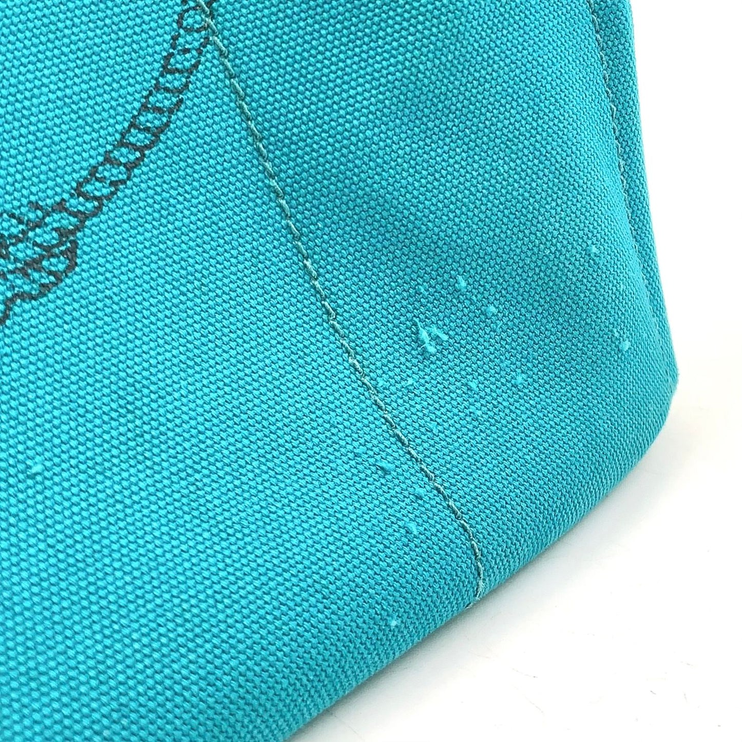 Prada Canapa Canvas Blue Green Tote Gold — view 7