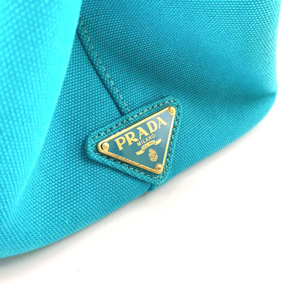Prada Canapa Canvas Blue Green Tote Gold — view 8