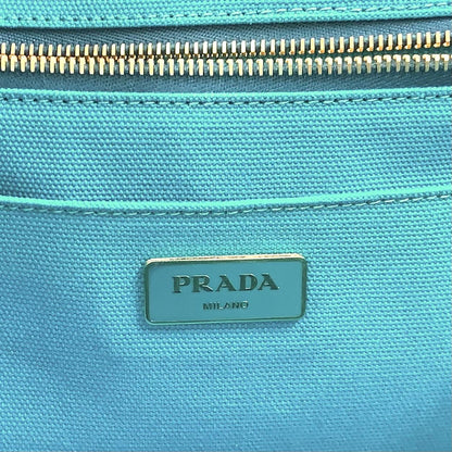 Prada Canapa Canvas Blue Green Tote Gold — view 4