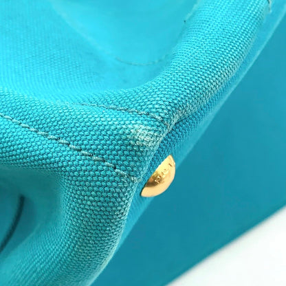 Prada Canapa Canvas Blue Green Tote Gold — view 6