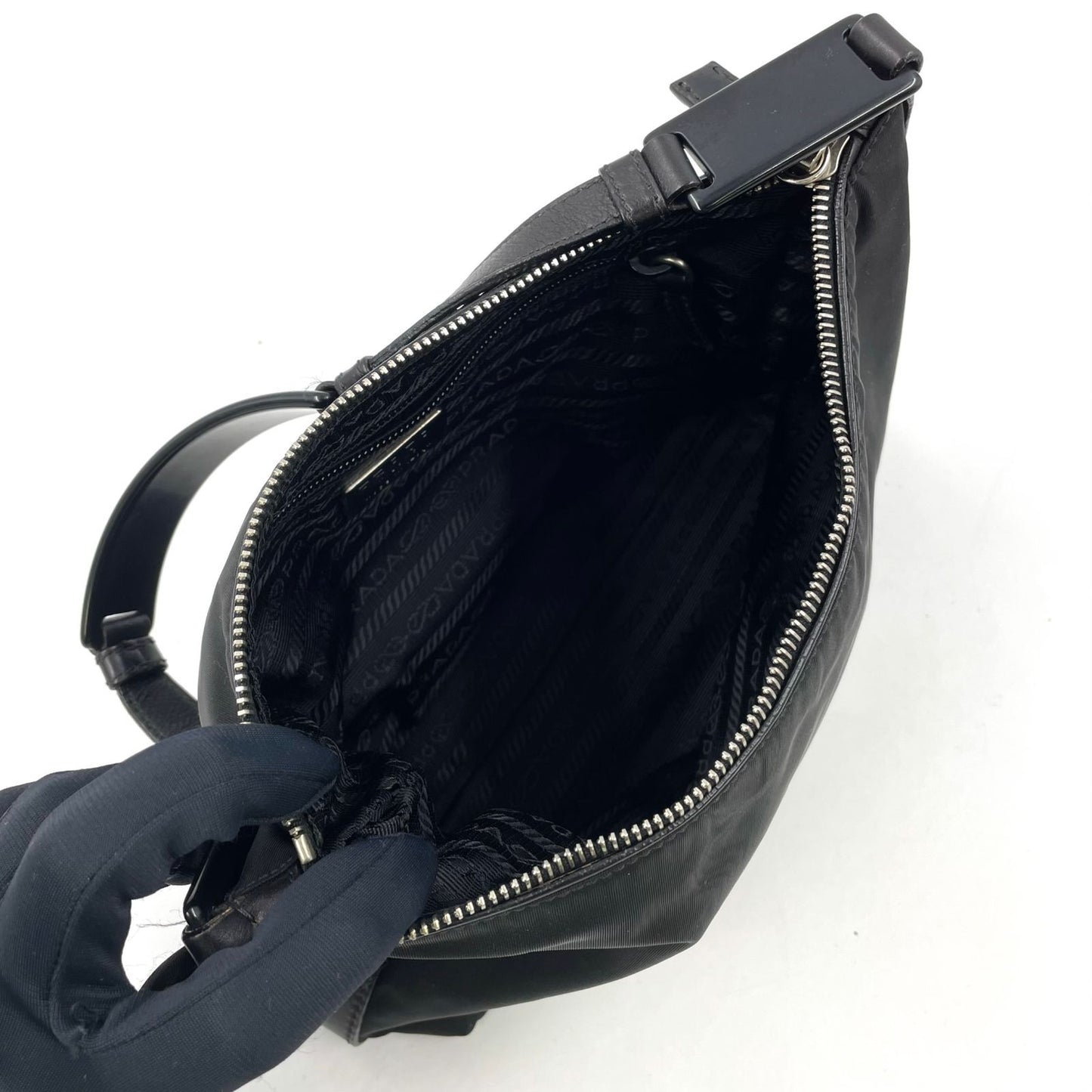 Prada One Handle Nylon Black Handbag Silver — view 3