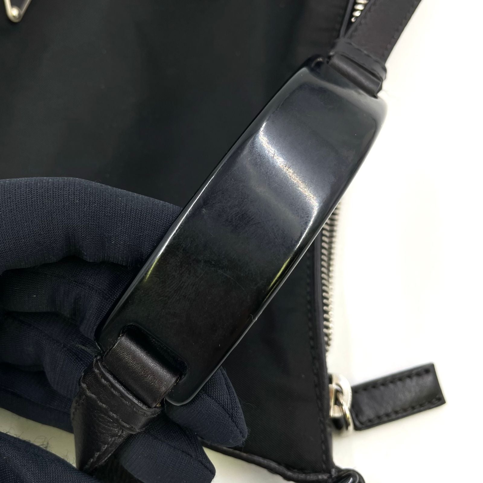 Prada One Handle Nylon Black Handbag Silver — view 7