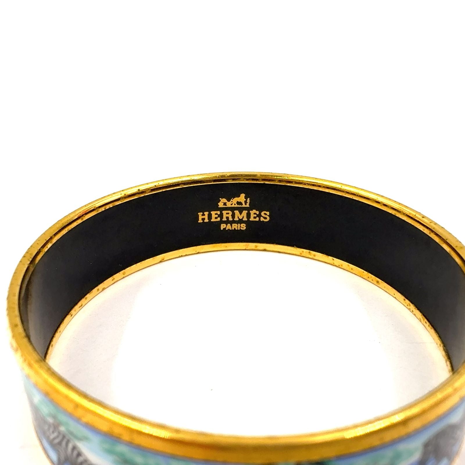Hermes Enamel Gold Plated Blue Bangle Bracelet — view 4