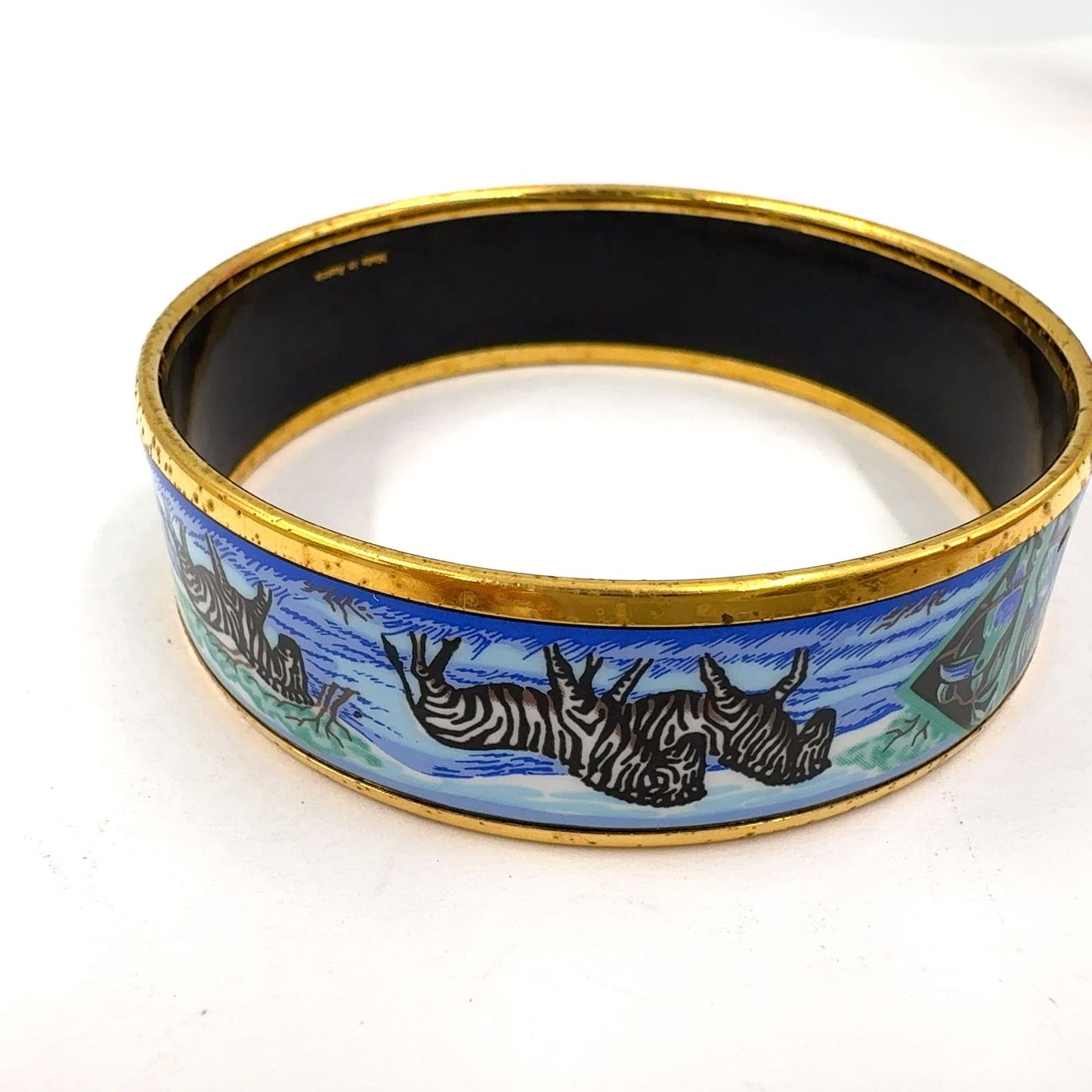 Hermes Enamel Gold Plated Blue Bangle Bracelet — view 6