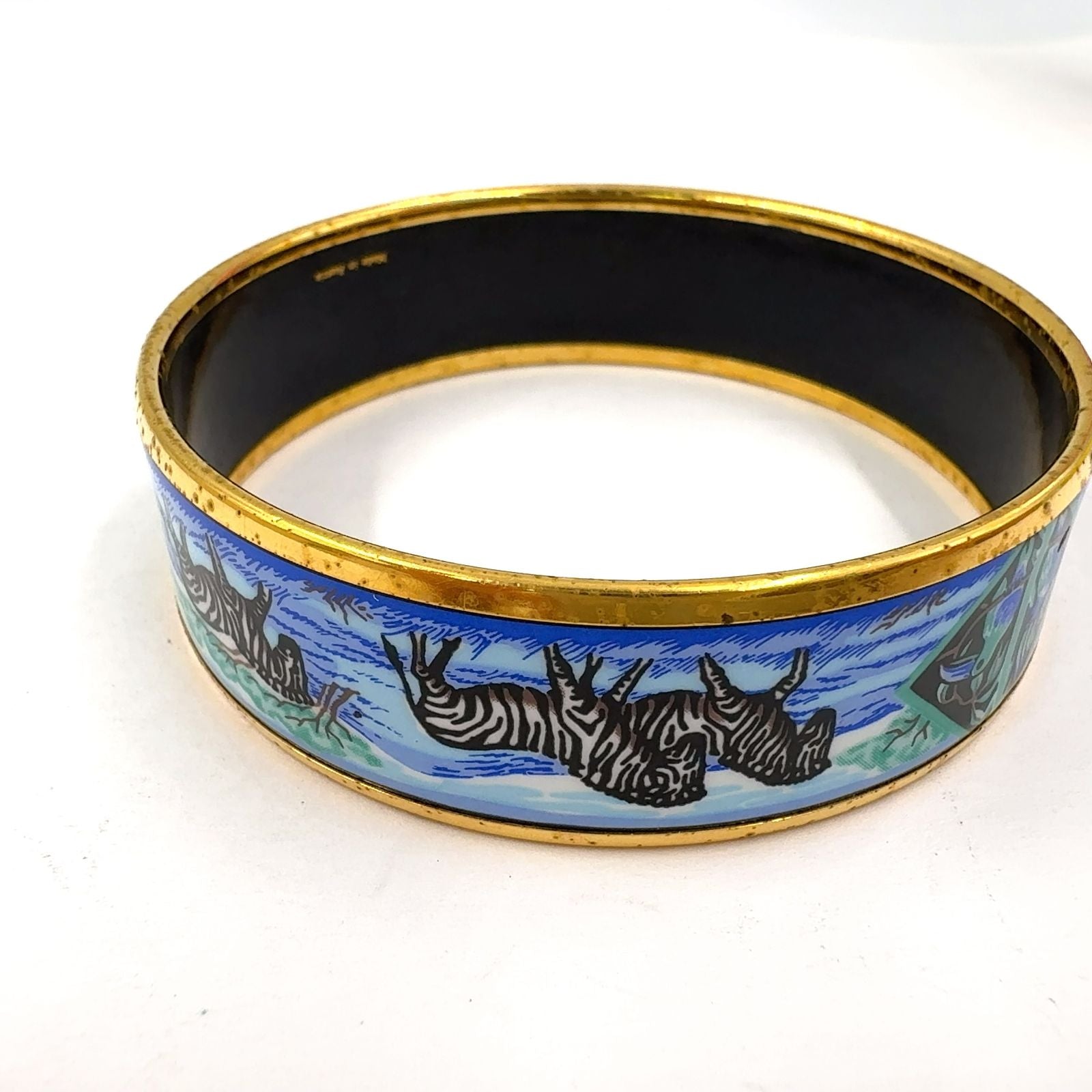 Hermes Enamel Gold Plated Blue Bangle Bracelet — view 6