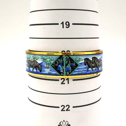Hermes Enamel Gold Plated Blue Bangle Bracelet — view 8