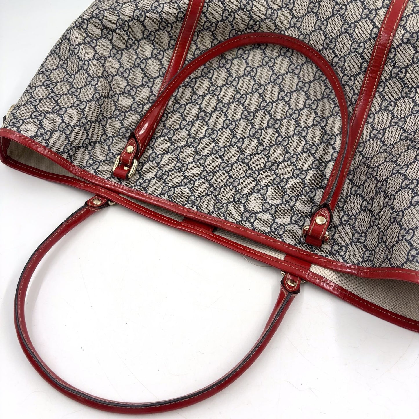 Gucci GG Supreme Enamel Leather Beige Red Tote Gold — view 6