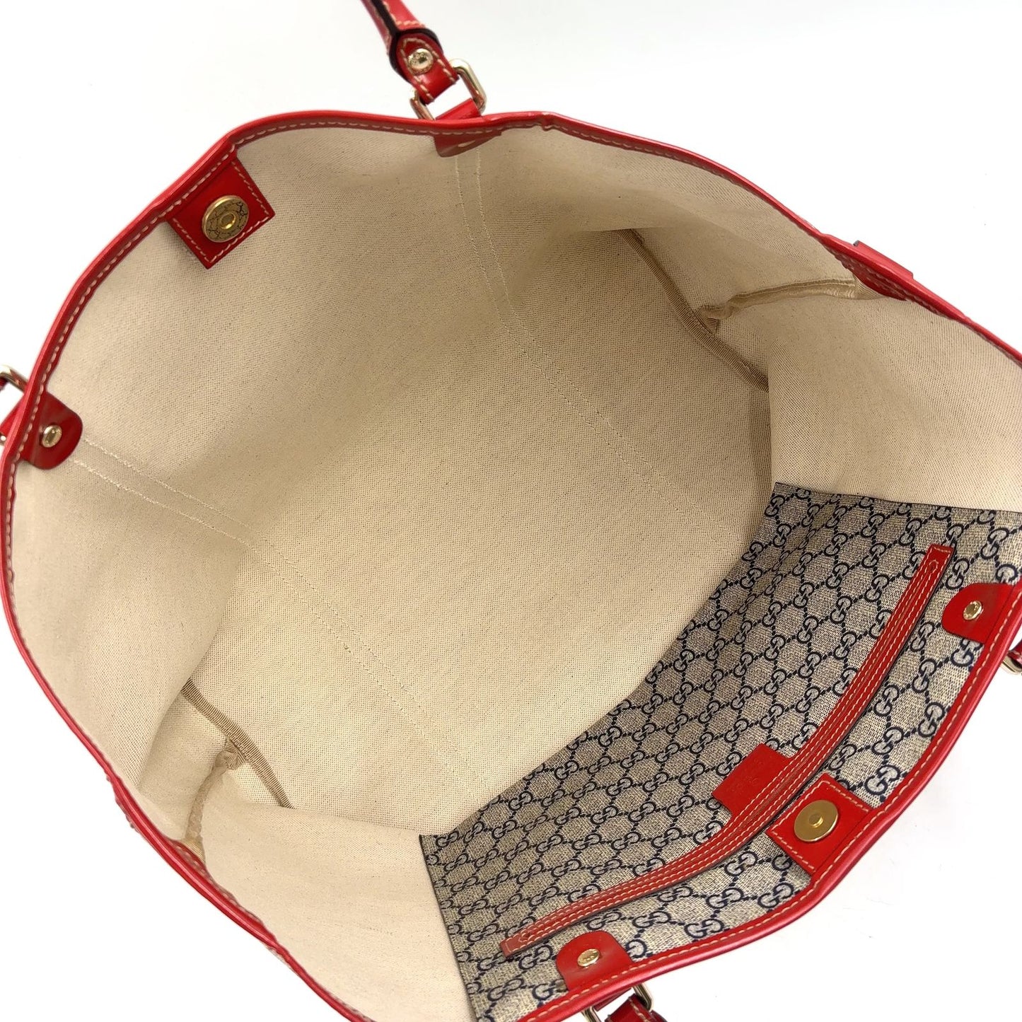 Gucci GG Supreme Enamel Leather Beige Red Tote Gold — view 3