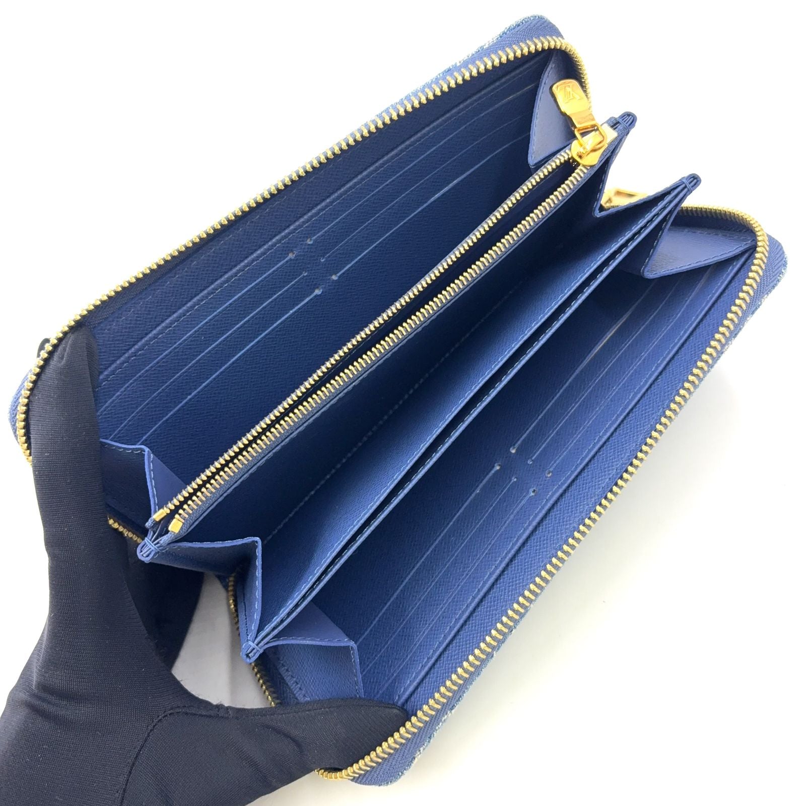 Louis Vuitton Monogram Denim Zippy Wallet Blue Gold — view 3