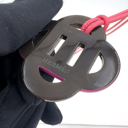 Hermes Buffalo Horn Equip Plastic Pink Black Necklace Silver — view 5