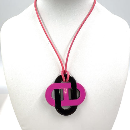 Hermes Buffalo Horn Equip Plastic Pink Black Necklace Silver — view 7