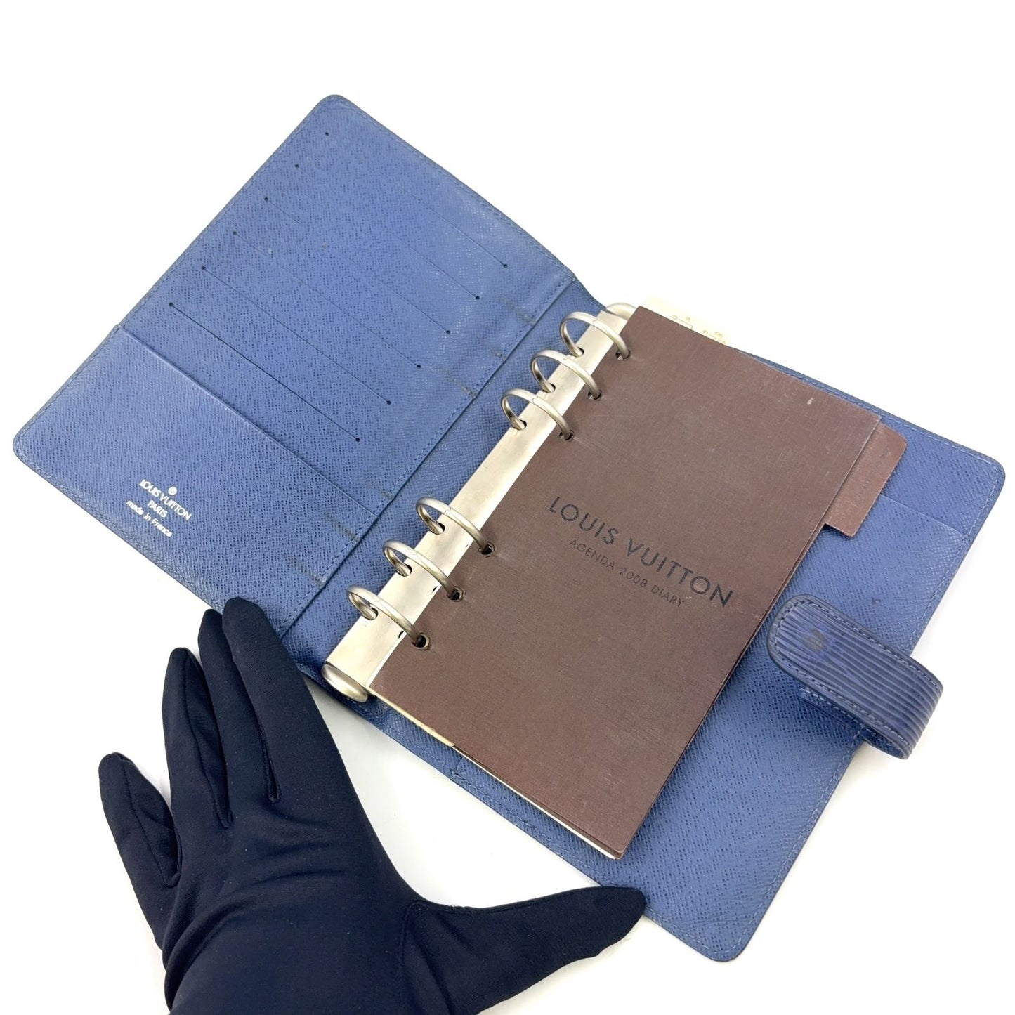 Louis Vuitton Epi Agenda MM 6 Hole Notebook Cover Leather Blue Silver — view 3