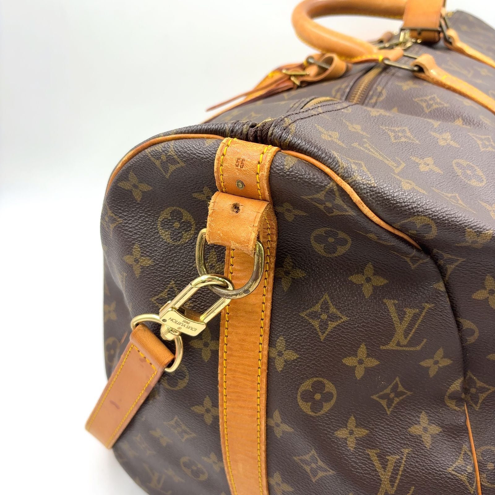 Louis Vuitton Keepall Bandouliere 55 Monogram Leather Brown Boston Bag Gold — view 8