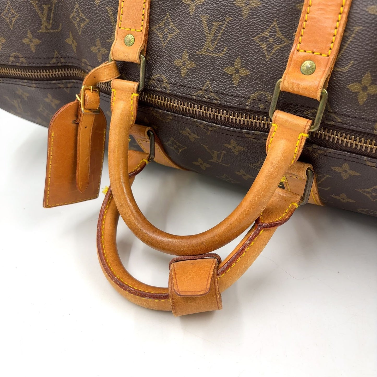 Louis Vuitton Keepall Bandouliere 55 Monogram Leather Brown Boston Bag Gold — view 5