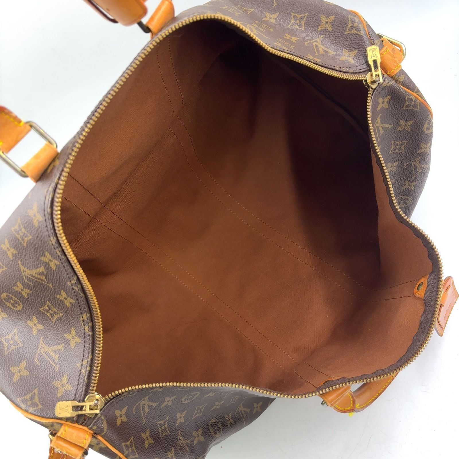 Louis Vuitton Keepall Bandouliere 55 Monogram Leather Brown Boston Bag Gold — view 3