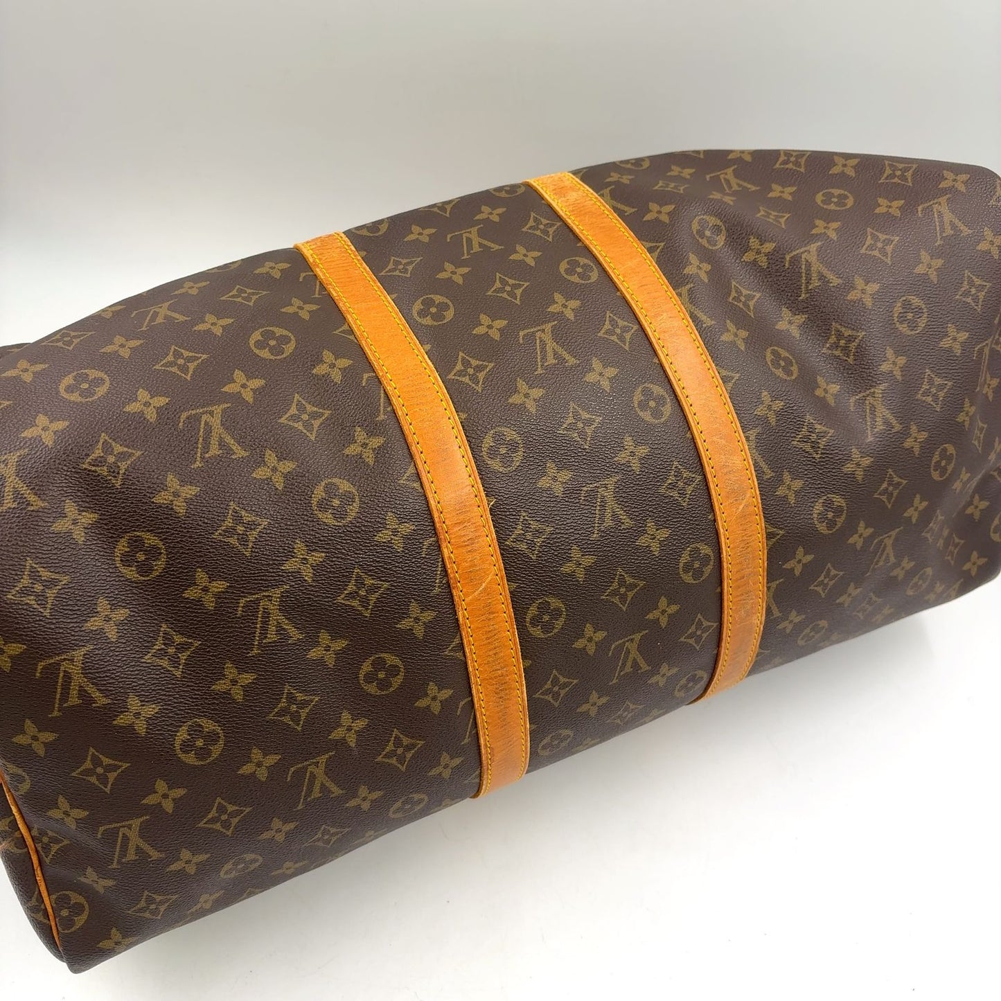 Louis Vuitton Keepall Bandouliere 55 Monogram Leather Brown Boston Bag Gold — view 9