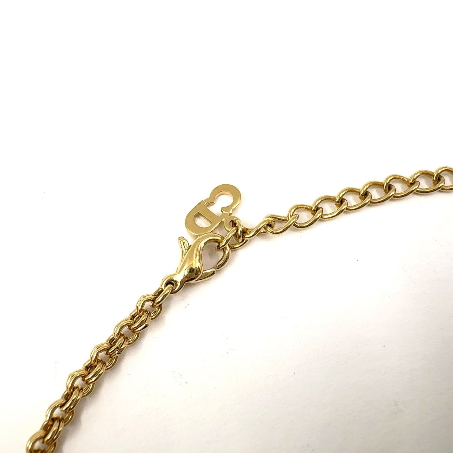 Dior CD Logo Line Stone Gold Plated Necklace — view 4