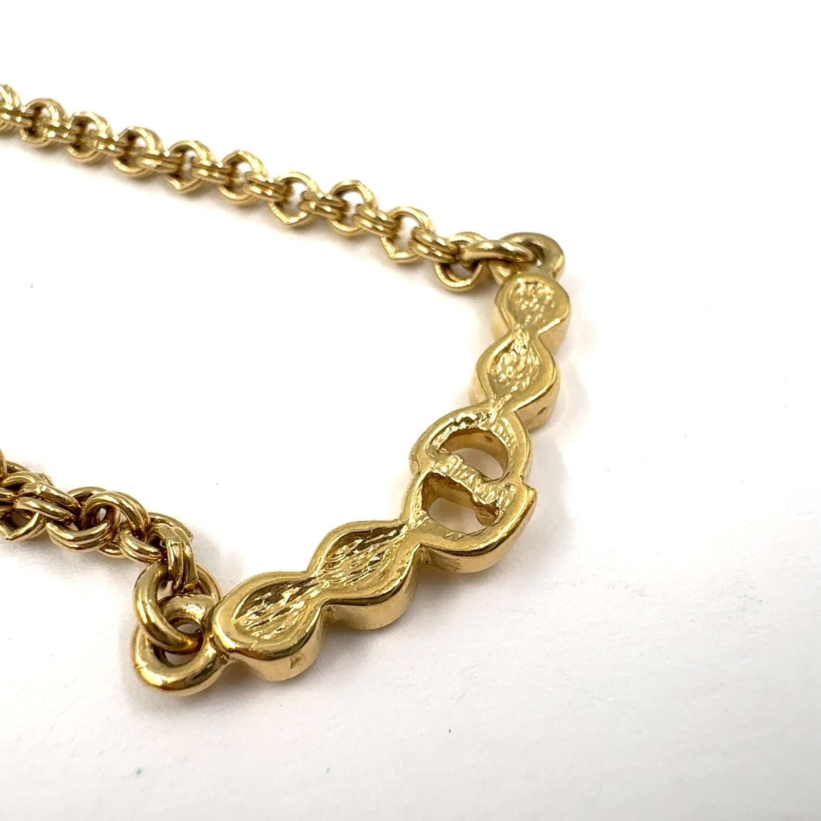 Dior CD Logo Line Stone Gold Plated Necklace — view 3
