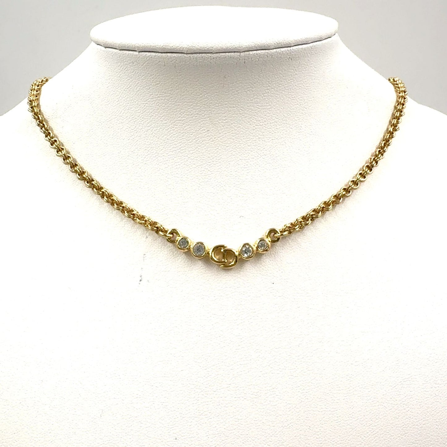 Dior CD Logo Line Stone Gold Plated Necklace — view 8