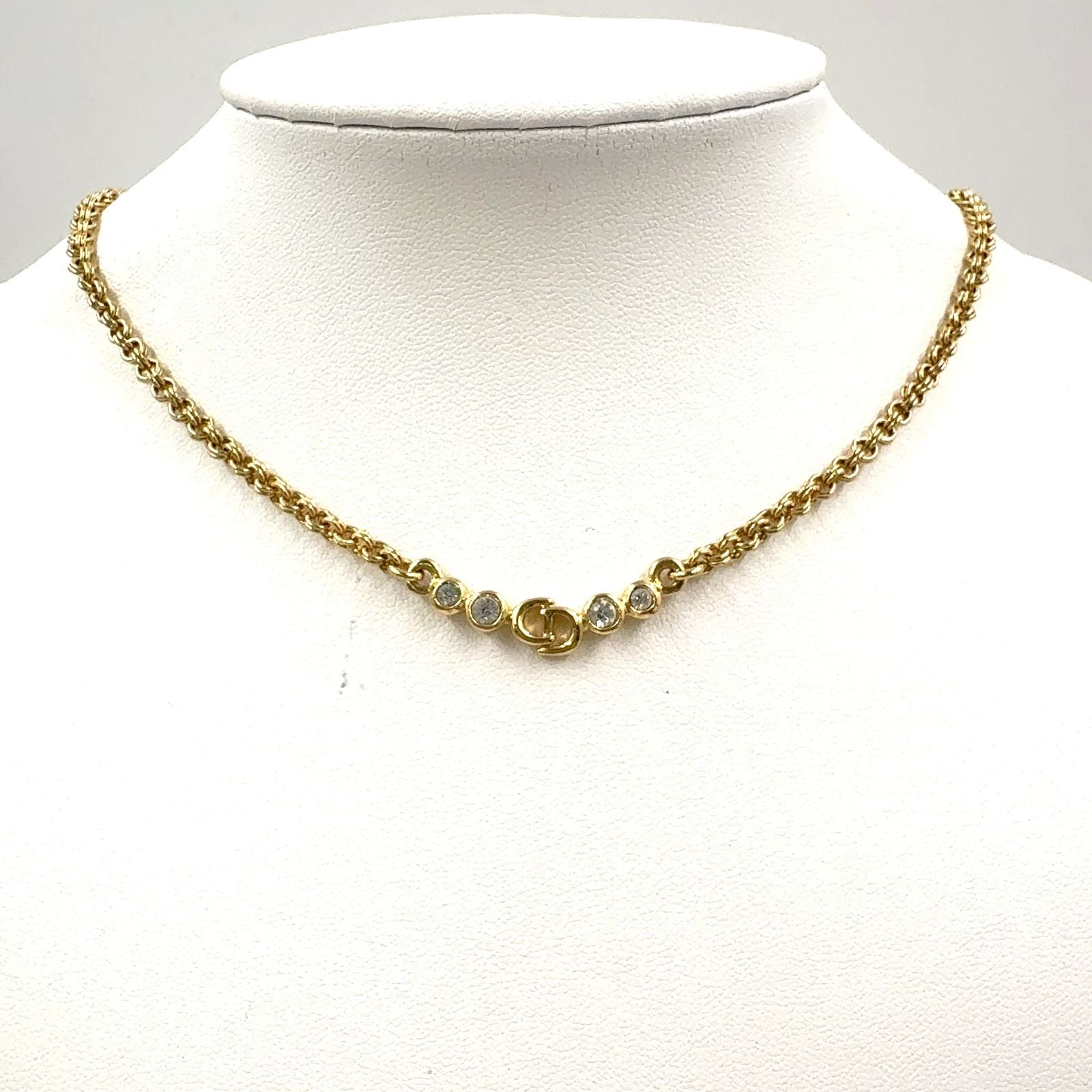Dior CD Logo Line Stone Gold Plated Necklace — view 8