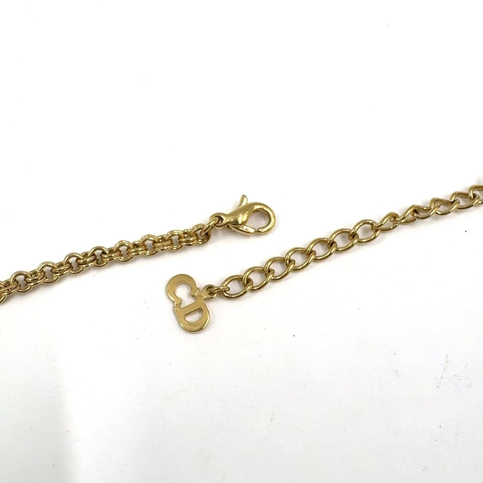Dior CD Logo Line Stone Gold Plated Necklace — view 5