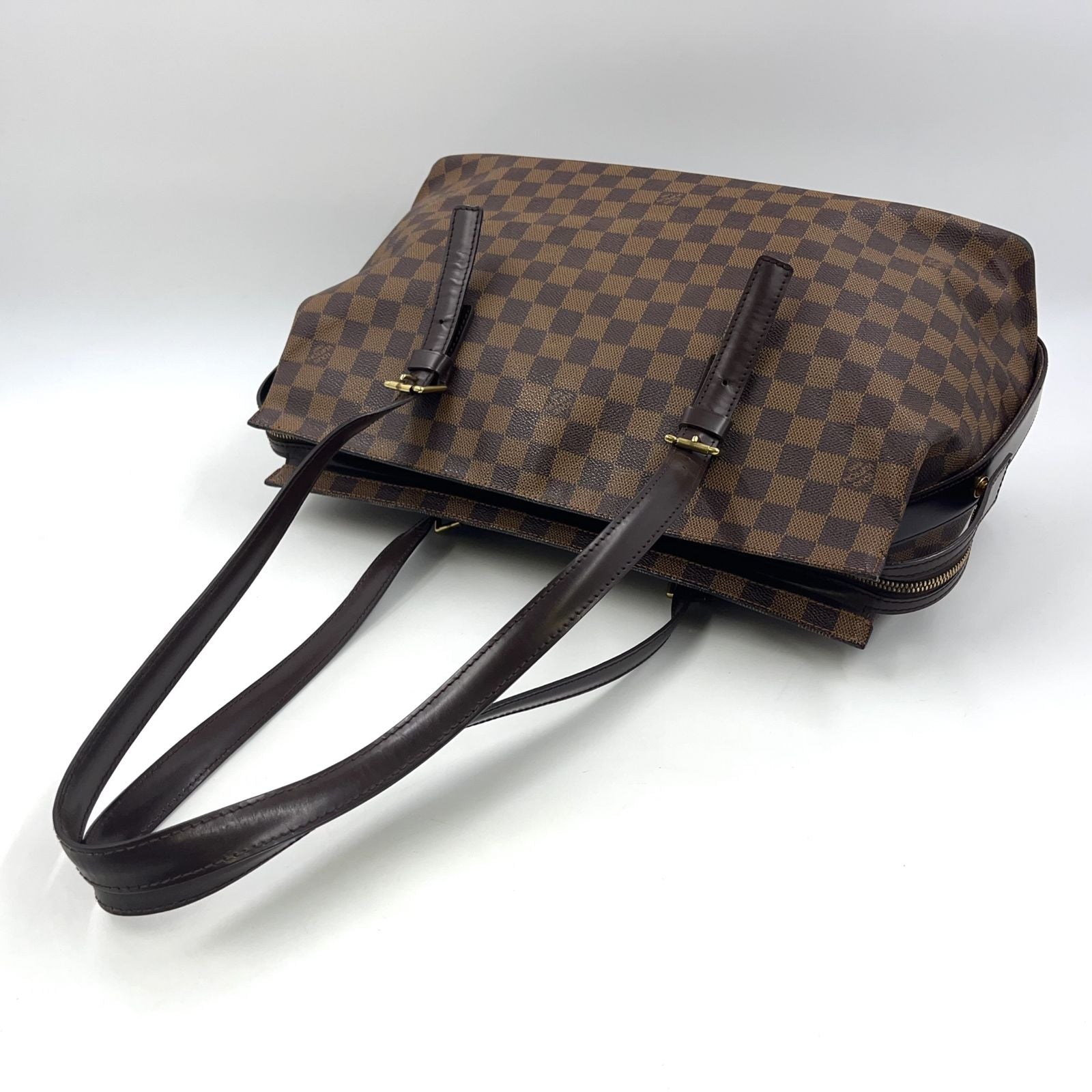 Louis Vuitton Chelsea Damier Ebene Shoulder Bag Leather Brown Tote Gold — view 7