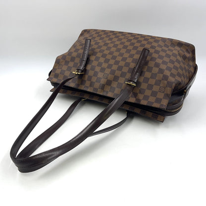 Louis Vuitton Chelsea Damier Ebene Shoulder Bag Leather Brown Tote Gold — view 7