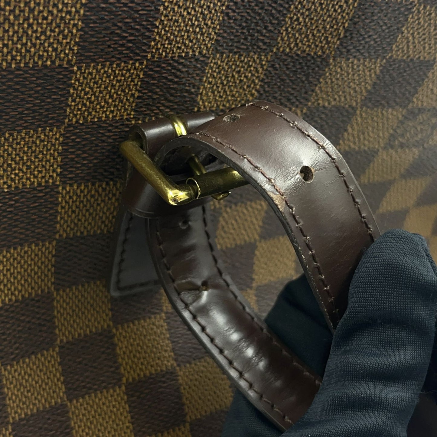 Louis Vuitton Chelsea Damier Ebene Shoulder Bag Leather Brown Tote Gold — view 8