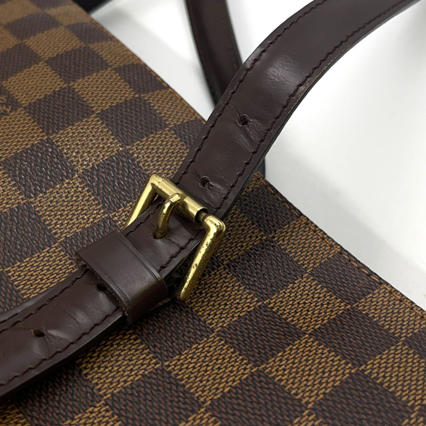 Louis Vuitton Chelsea Damier Ebene Shoulder Bag Leather Brown Tote Gold — view 9