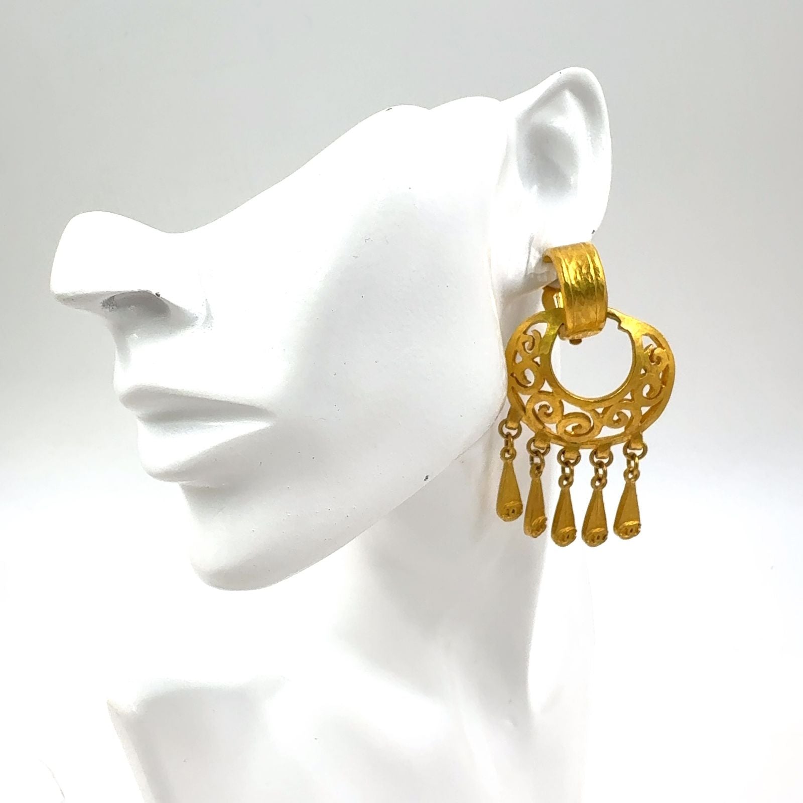 Chanel CC Logo Fringe Gold Plated Earrings — view 9