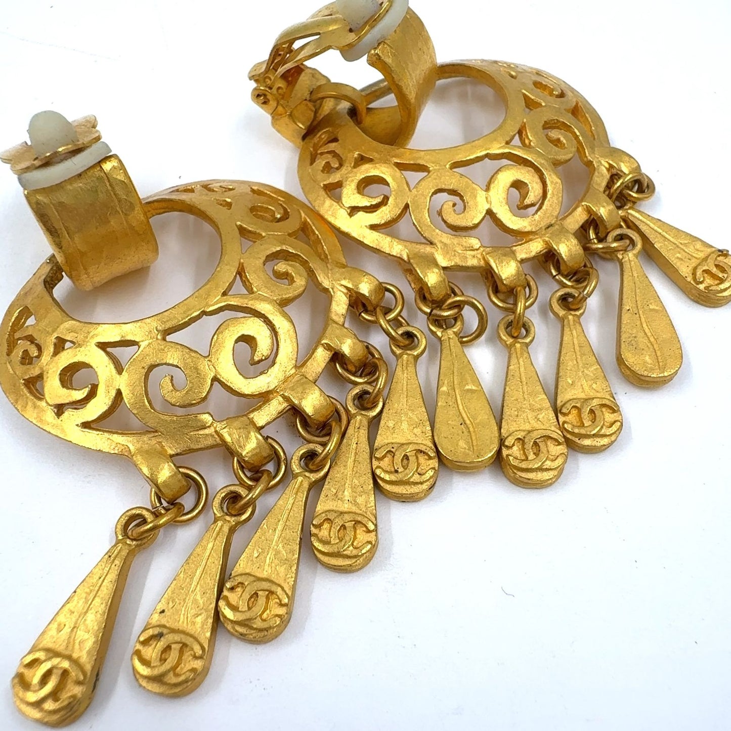 Chanel CC Logo Fringe Gold Plated Earrings — view 6