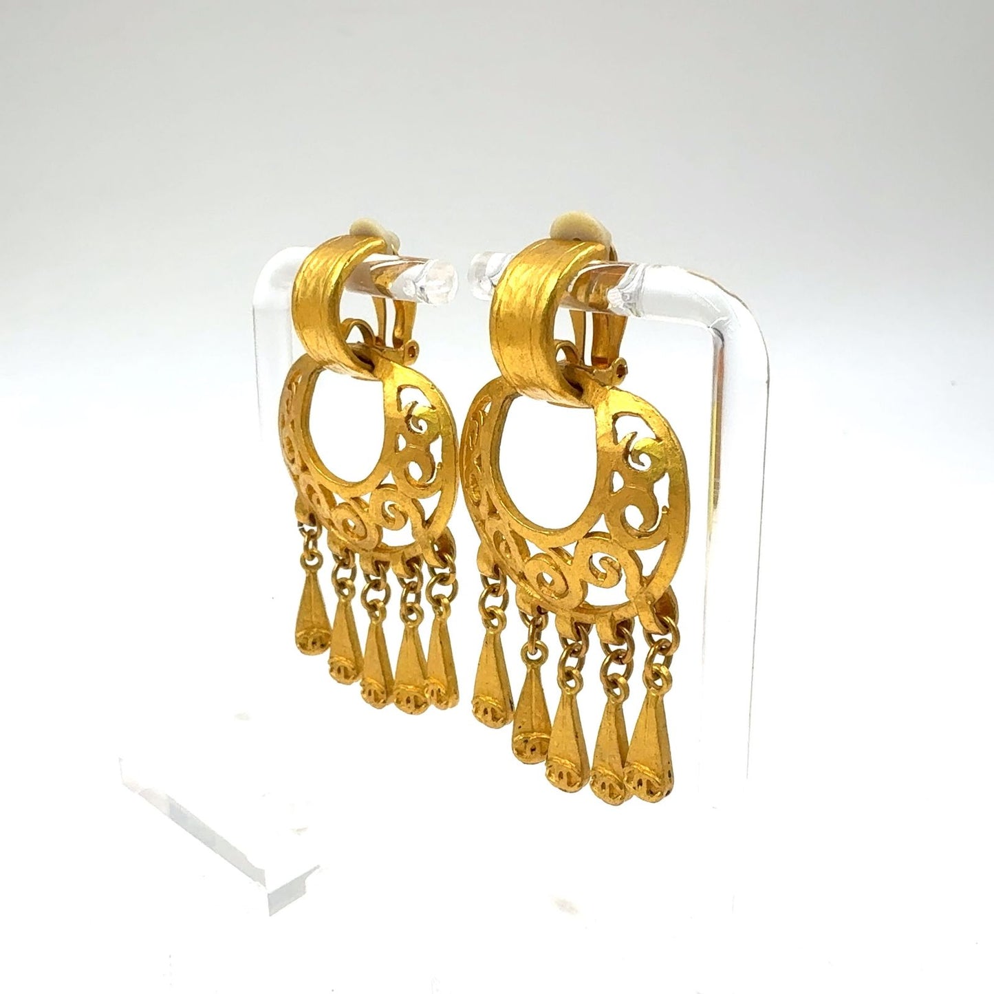 Chanel CC Logo Fringe Gold Plated Earrings — view 4