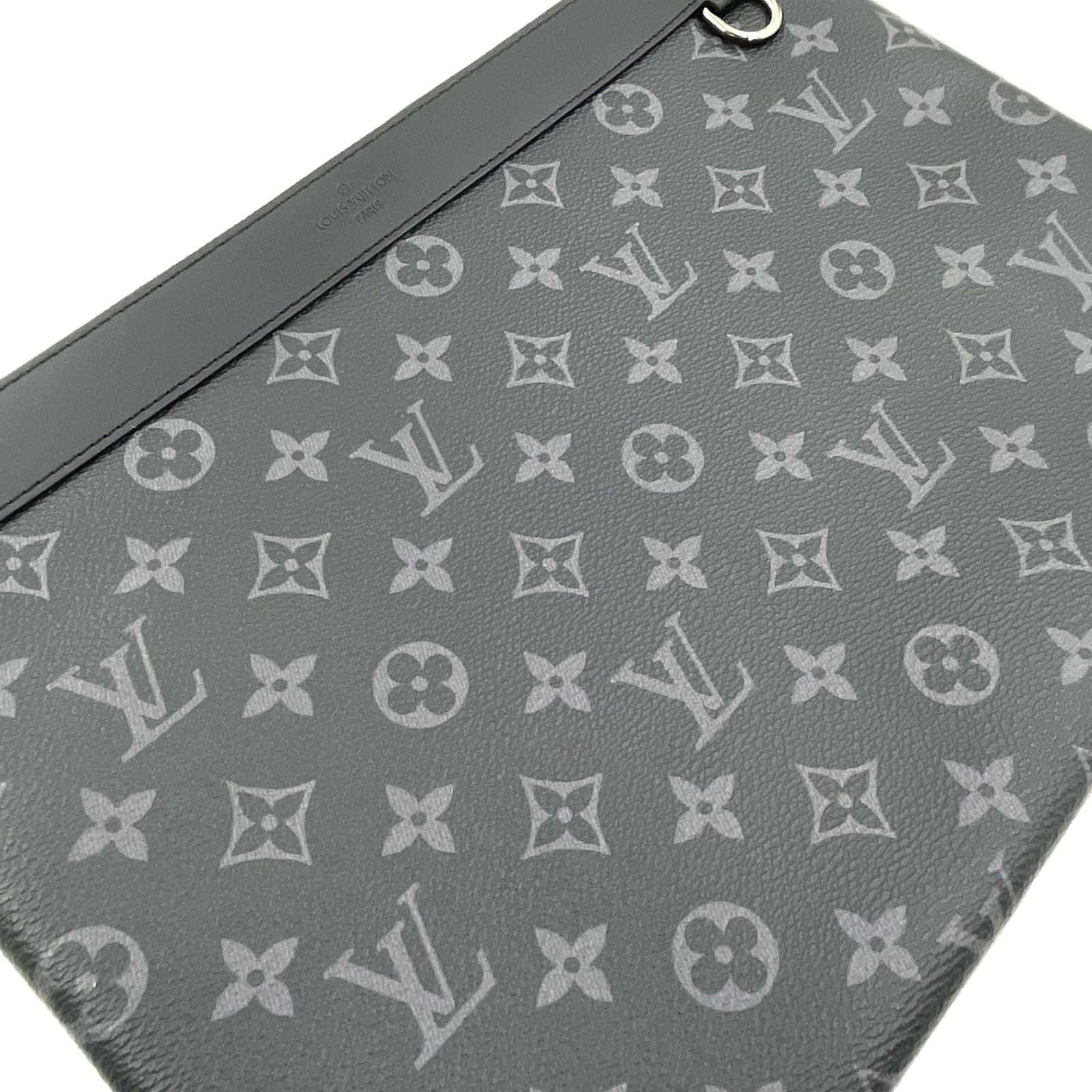 Louis Vuitton Pochette Discovery Monogram Eclipse Leather Black Clutch Silver — view 6
