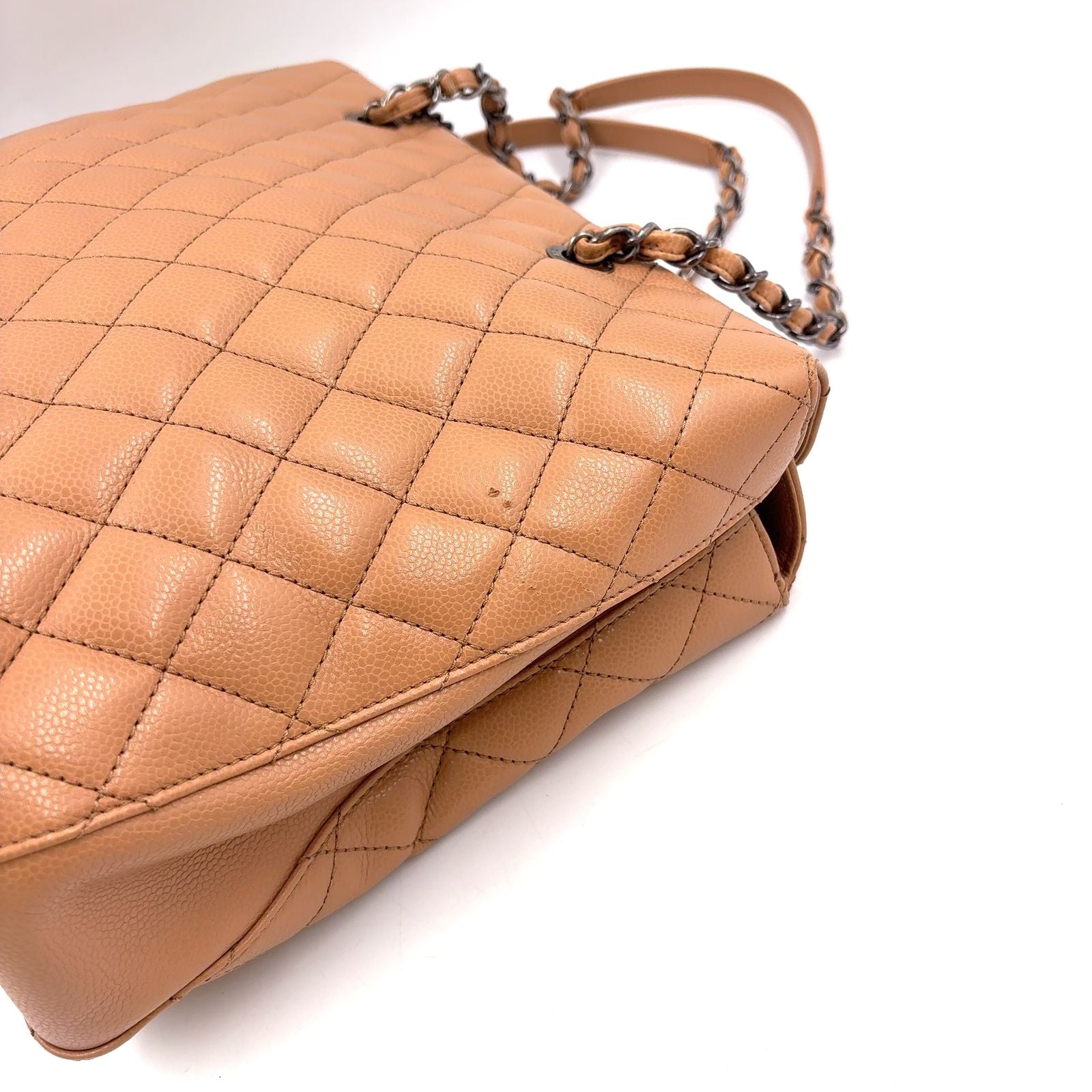 Chanel Quilted Logo Charm Caviar Leather Pink Chain Tote Silver — view 8