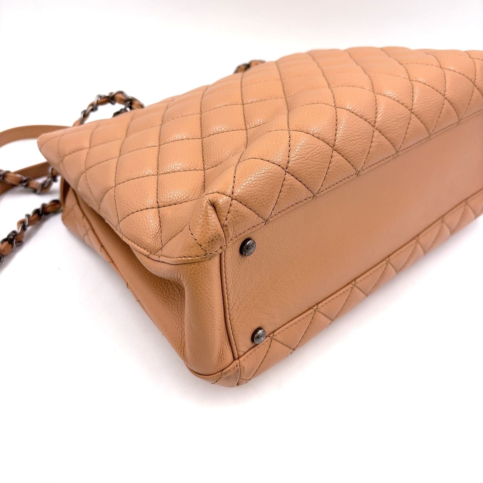 Chanel Quilted Logo Charm Caviar Leather Pink Chain Tote Silver — view 7