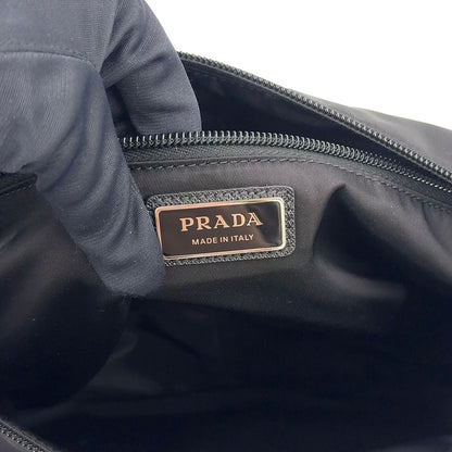 Prada Re-Nylon Saffiano Leather Nylon Black Shoulder Bag Silver — view 4