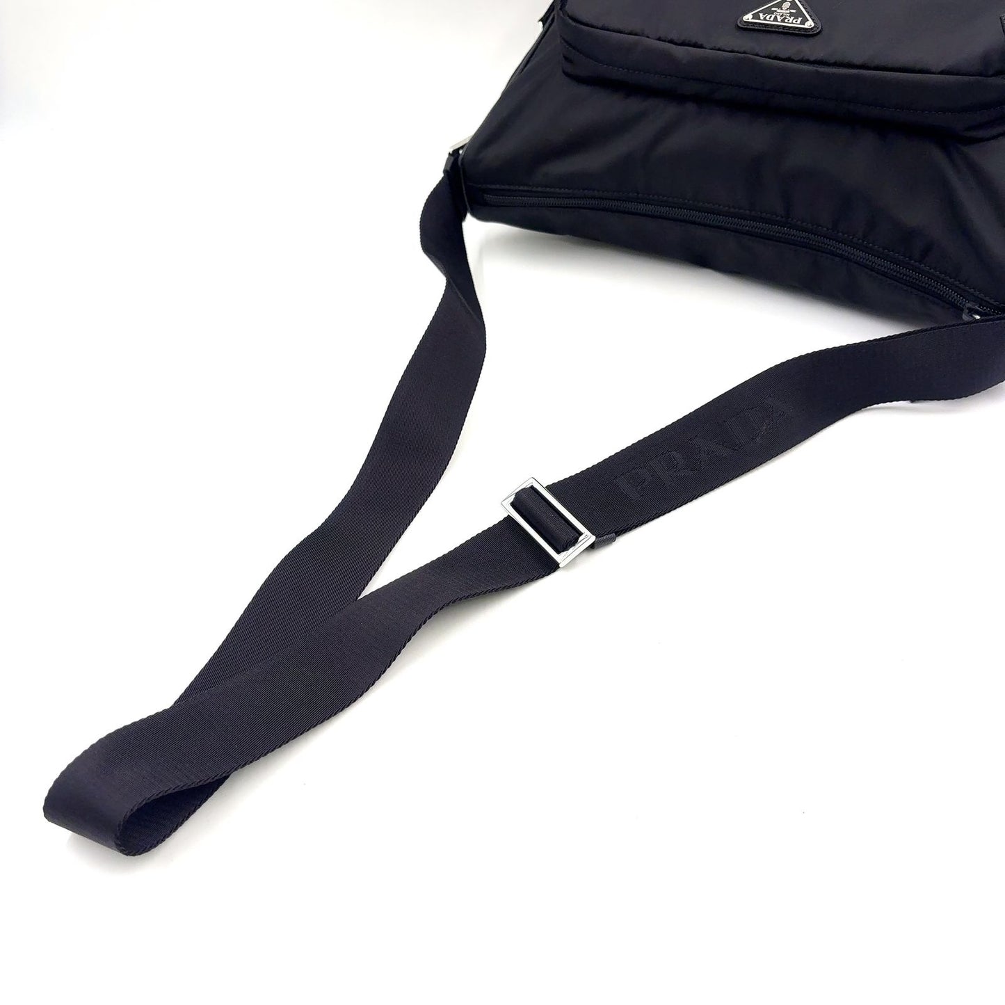 Prada Re-Nylon Saffiano Leather Nylon Black Shoulder Bag Silver — view 5