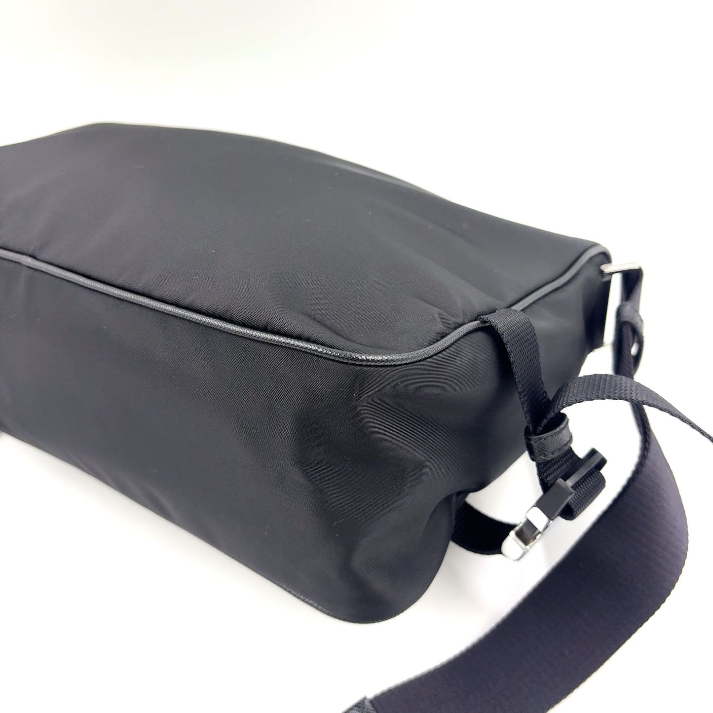Prada Re-Nylon Saffiano Leather Nylon Black Shoulder Bag Silver — view 8