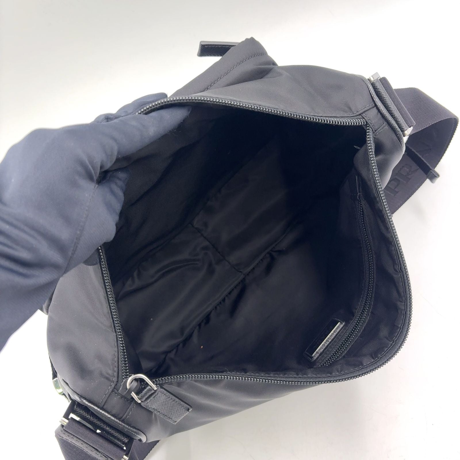 Prada Re-Nylon Saffiano Leather Nylon Black Shoulder Bag Silver — view 3