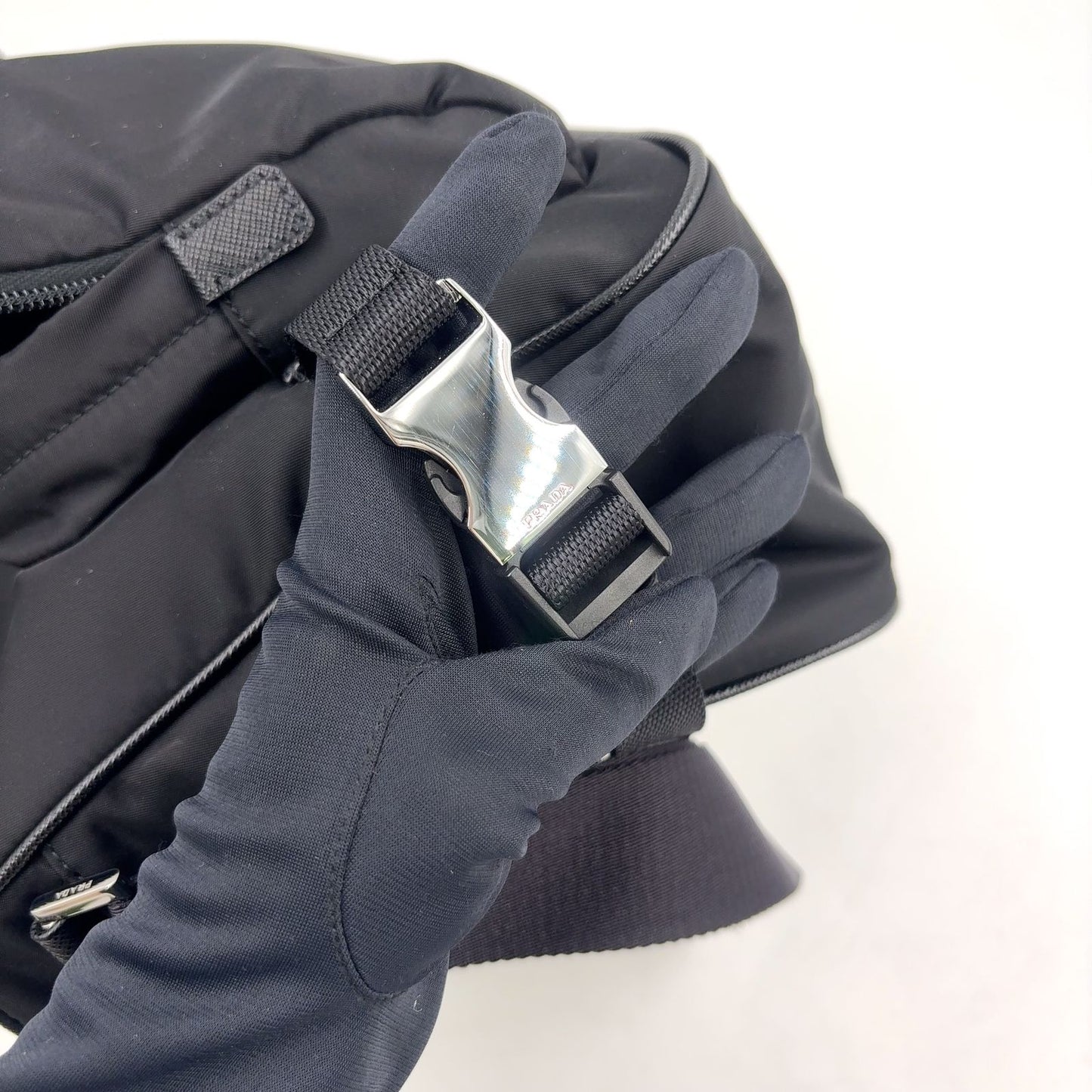 Prada Re-Nylon Saffiano Leather Nylon Black Shoulder Bag Silver — view 6