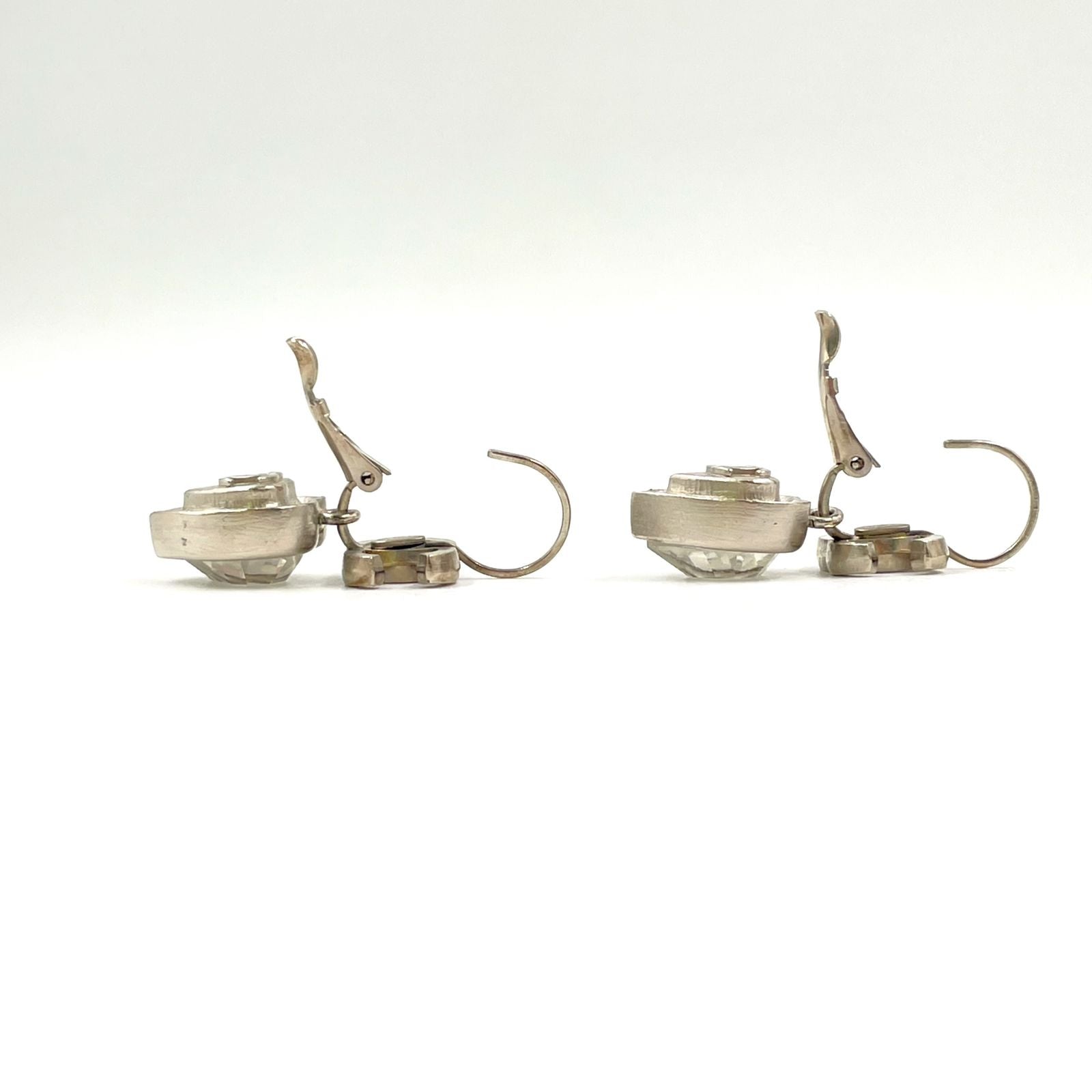 Chanel CC Logo Heart Metal Line Stone Silver Earrings — view 7
