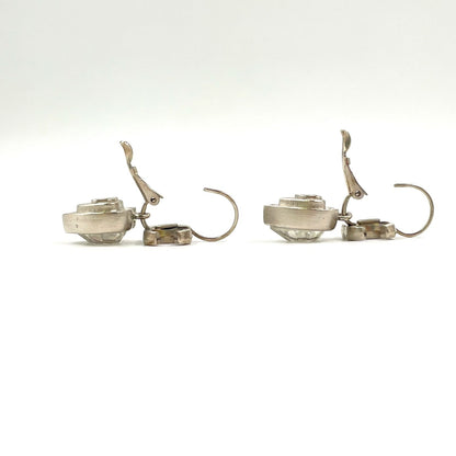 Chanel CC Logo Heart Metal Line Stone Silver Earrings — view 7